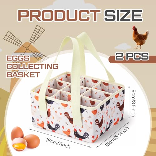 Hsei 2 Pack Egg Collecting Basket 9 Pouches Eggs Gathering Basket Canvas Collection Carrier Bag Durable Holder for Easter Different Size Egg Collection Farm Families Chicken Duck Goose, 7x6x3.5 Inches