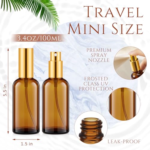 Roshtia 30 Pcs Glass Spray Bottle Clear Empty Bottles Small Refillable Reusable Perfume Bottle with Fine Mist Sprayer Pump for Face Body Travel(3.4 oz,Amber) - color: Amber, size: 3.4 oz