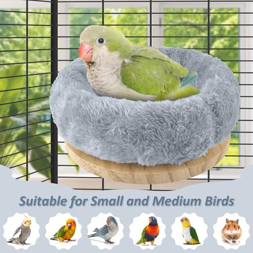DBNESS Medium Bird Nest for Cage, Removable Plush Parrot Hammock Warm Resting Perch Platform for Budgies Cockatiel Conure Parakeet Hamster Washable Breeding Sleeping Lay Eggs Nesting (Grey, M) - size: M