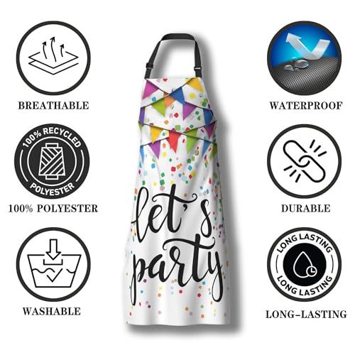 Kitchen Aprons for Men Let’s Party Festive Birthday Home Chef Apron for Women for Cooking Restaurant BBQ Painting Crafting Gardening 27” (W) x 31” (H), Waterproof Apron - color: Let’s Party