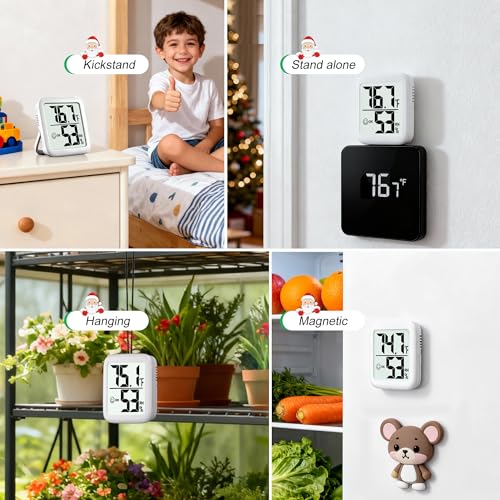 2 Pack Room Thermometer Indoor Hygrometer | Monitor Temperature & Humidity, Accurate, Fast Read, Easy To View, Magnetic/Kickstand/Hanging, ℉/℃, w/ Battery, Compact - color: 2 Pcs * Classic White ( 90%+ Choice for Home )
