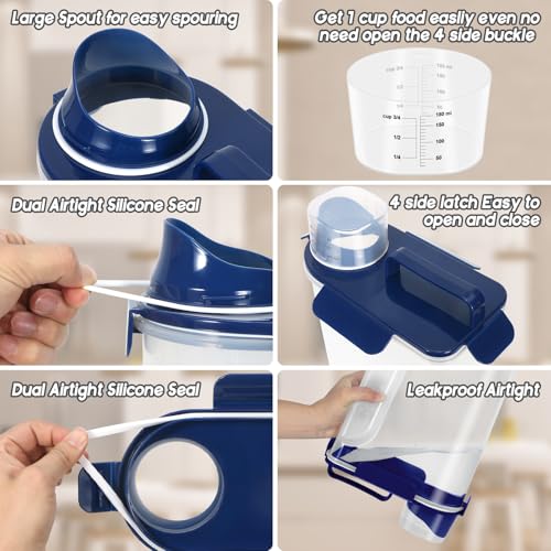 5Lbs Airtight Dog Food Container,Cat Storage Bin, Pet Dispenser BPA-FreeTranslucent Body Upgraded large nozzle for Small Animal Kibble, Bird Bird Seed, Oatmeal, Rice, Flour, Brown Sugart-Royal Blue - color: Royal Blue, size: 5L-1pack