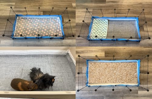 12pk - 47"x24" Disposable Guinea Pig Cage Liner (4'x2') for Midwest, C&C | And Hard Bottom Cages - Bamboo Charcoal Odor Control - 4 Corner Sticky Pads - No SAP for Small Animal Safety