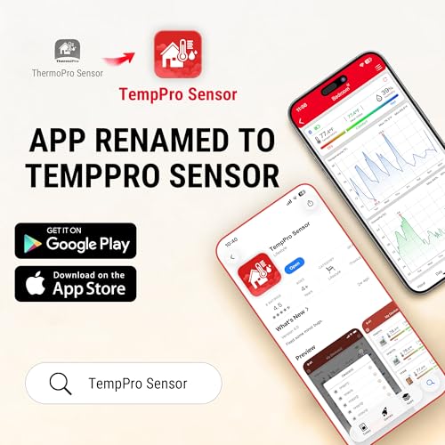 TempPro TempAir Bluetooth Hygrometer Thermometer with Large Backlit LCD | 260 ft Wireless Remote Temperature and Humidity Monitor, Indoor Room Thermometer and Humidity Gauge with Max Min Records