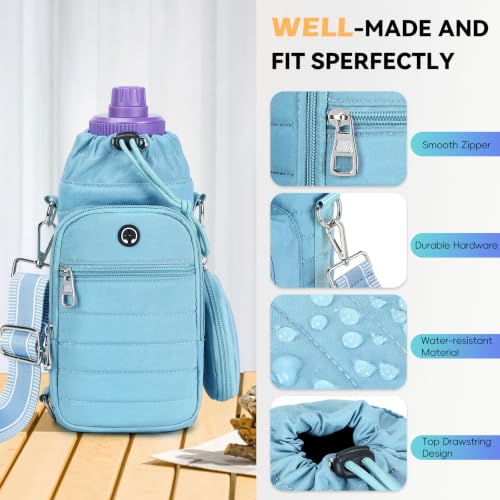 Water Bottle Carrier bag with Strap Phone Pocket for Walking, Hiking, Cycling - color: 10-Light Blue, size: 32oz-40oz