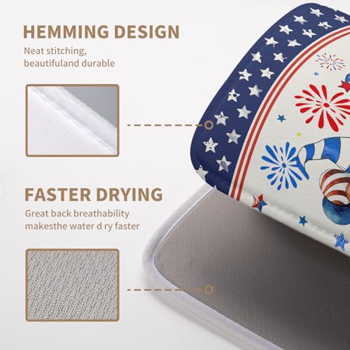 Patriotic Gnome Drying Mat 16x18 Inch American Memorial Day Independence Day Microfiber Dish Drainer Super Absorbent Dish Rack Mat for Kitchen Counter Holiday Decor - color: 4th of July Dish Drying Mats-A5-1, size: 16" x 18"