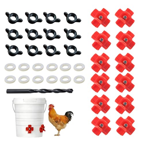 12 Pcs Horizontal Chicken Waterer Nipples with Drill Bits, Leakproof Poultry Watering System for Chicken Coop, ABS Plastic & Stainless Steel, Water Saving for Outdoor Use