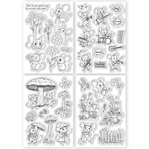 CHGCRAFT 4 Pcs Mouse Daily Pattern Clear Stamps Daisy and Music Silicone Stamp Seal for DIY Scrapbooking and Card Making Paper Craft Decor 6.3 × 4.3 Inch - style: Mouse