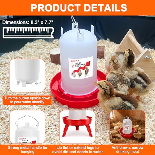 2-in-1 Chick Starter Set: 0.3 Gal Feeder & 0.4 Gal Waterer Red | Chick Feeder and Waterer with Adjustable legs, Anti-drowning, Anti-tip and Hanging Hooks Design for Baby Chicks - color: Red