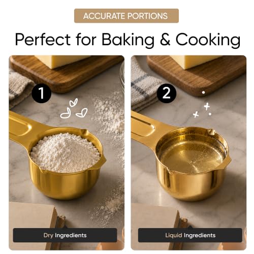 Color Up ⅓ Cup Measuring Cup (80 ml) – Premium Gold Stainless Steel, Accurate for Wet & Dry Ingredients, Embossed Markings, Easy-Pour Spouts, Dishwasher-Safe, Kitchen Essential - size: 1/3 Cup (80 ml) Gold