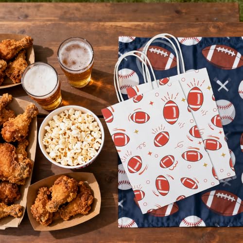 12 PCS Football Paper Bags with Handles for Goodie Candy Treat Goody Snack Gifts Wrap Football Theme Birthday Team School Class Party Favors Supplies Bulk Trunk or Treat Tailgate Plastic Baggies - color: 12pcs football bags