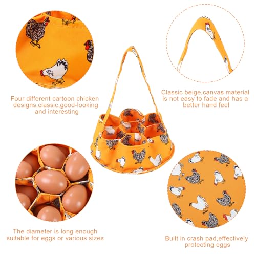 Egg Collecting Basket, Egg Basket for Gathering with 7 Pouches | Canvas Chicken Egg Basket for Chicken, Duck, Goose, Bird, Various Poultry Collection (Yellow chicken) - style: Yellow chicken