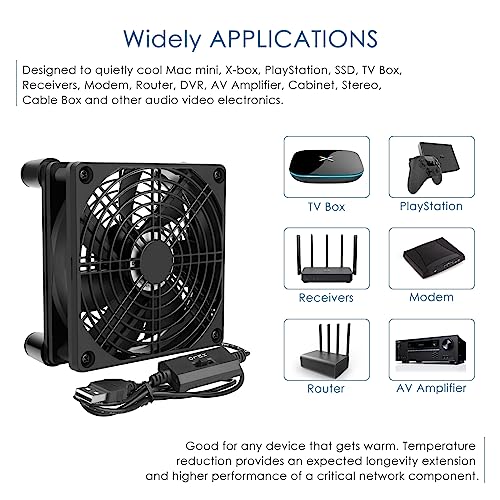 USB Computer Fan Quiet, 5V Powered Fan with Speed Controller for Router Modem Receiver DVR Xbox TV Box Cooling