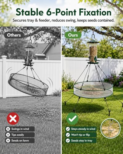 Bird Seed Catcher Tray for Outdoor Hanging Feeders, 24" Large Upgraded Anti-Flip Feeder Tray with Complete Accessories, 4" Deep Windproof Platform to Catch Dropped Seeds, Fits Most Bird Feeders - size: 24 Inch - 1 Pack