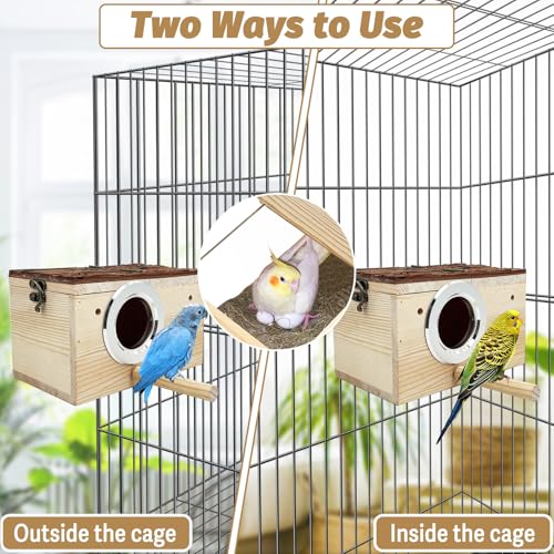 Tfwadmx Parakeet Nesting Box Wooden Parrot Nest Cockatiel Nesting Bird Breeding Box House with Perch for Parrot Parakeet Cockatiel Lovebirds Budgie Conure - style: Style 2
