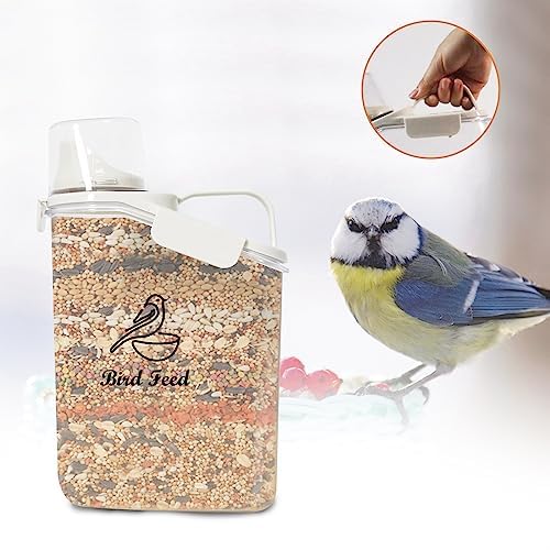Bird Seed Storage Container,2.8L Airtight Bird Food Container with Handle and Measuring Cup,Portable Pet Food Container for Wild Bird Sunflower Seed-BPA Free Transparent/White - color: WHITE BIRD