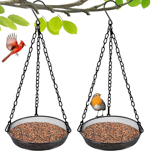 Hanging Bird Feeder, Birdfeeder Hanging for Garden Yard Outside Hanging Bird Feeder Tray - Metal Mesh Platform Feeders for Birds Outside Outdoors Hanging for Attracting Birds, 2Pcs - size: 2 Pack