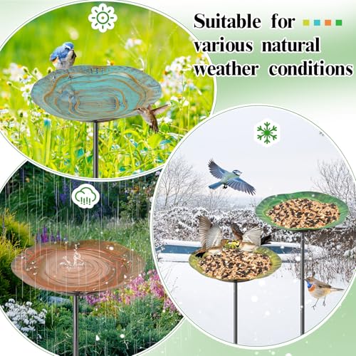 4 PCS Metal Bird Baths for Outdoors, Small Garden Bird Bath with Metal Stake, Hummingbird Feeder for Yard Lawn Decoration (4P-Wave Basin) - color: 4P-Wave Basin