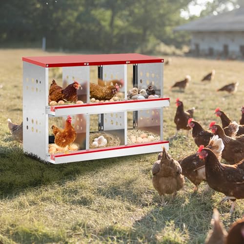 VINGLI Chicken Nesting Boxes, 6 Compartment Nesting Boxes for Chickens and Hens Roll-Out with Plastic Baskets, Chicken Coop Laying Boxes (6 Grids) - size: 6 Grids