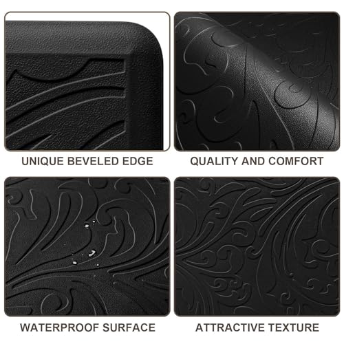 Kitchen Mat Cushioned Anti-Fatigue Comfort Standing Mat Rug for Home,Office | Waterproof Non-Slip Ergonomic Comfort Rug for Sink,Laundry,Desk 30" x 20", Black - color: Black, size: 1'8" x 2'6" (Rectangular)