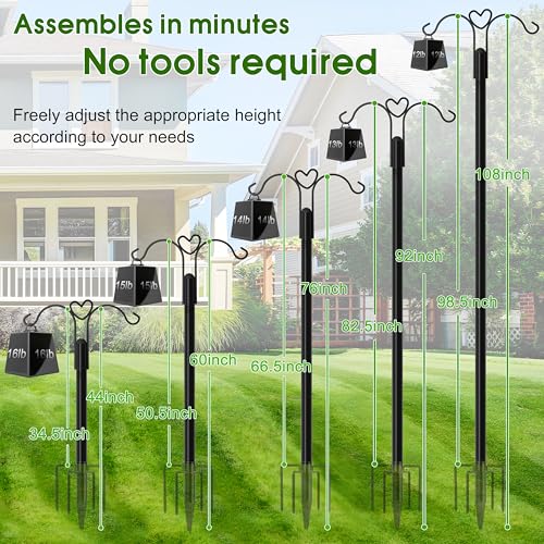 Shepherds Hooks for Outdoor, 2-Pack 108 Inch Heavy Duty Bird Feeder Pole, Garden Pole for Hanging Plants, Lantern, Hummingbird Feeder, Hanging Plant Stand with 5 Base Prongs - size: 108 INCH, style: Style E