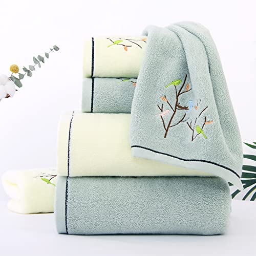 Hand Towels Set of 4 Embroidered Bird Tree Pattern 100% Cotton Absorbent Soft Decorative Towel for Bathroom (Aqua Green) - color: 4 Aqua Green, size: 13.8 x 29.5