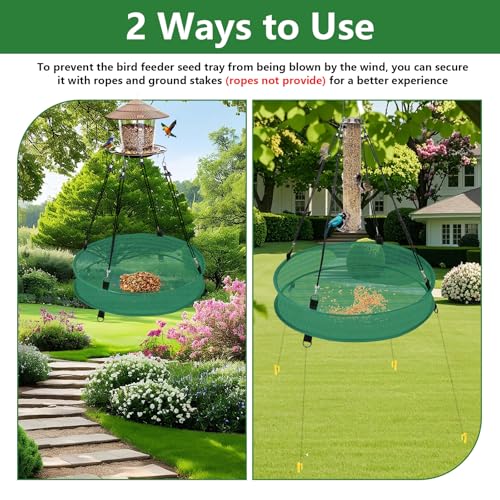Lettry 2Pcs Bird Seed Catcher Tray with 8pcs Plastic Stakes for Hanging Bird Feeder Platform, Birdseed Hoop for Outdoor Garden Hanging Tray (Green, 16inch) - size: 16inch