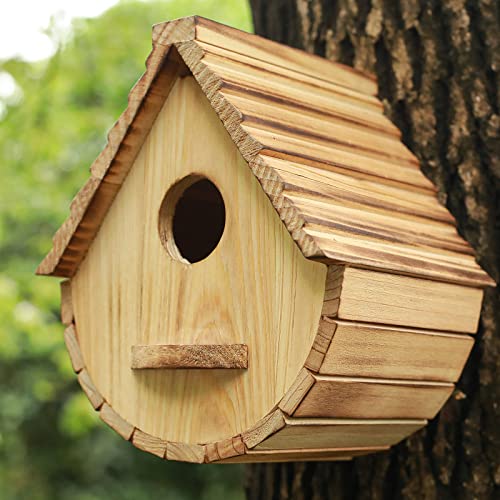 Bird House for Outside,Wood Birdhouses Outdoor, Wooden Bird House Bluebird Finch Cardinals Hanging Birdhouse for Garden Viewing