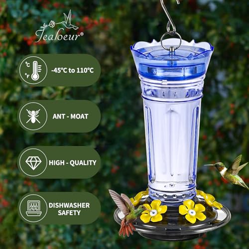 Jealoeur 2 Pack Hummingbird Feeder for Outdoors Hanging, 18 OZ Humming Birds Feeders with 6 Bee Guard Feeding Ports & Built-in Ant Moat, Easy to Clean, Durable Outdoor Garden Decor (Blue 2 Pack-BB) - color: Blue BB