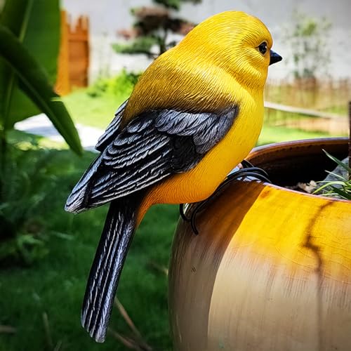 Garden Bird Statue Flower Pot Hugger Outdoor Decor for Tree, 6.7inch Mini Bird Figurine Plant Pot Decorations for Outdoor Indoor Decoration at Lawn and Yard (Yellow) - color: Yellow