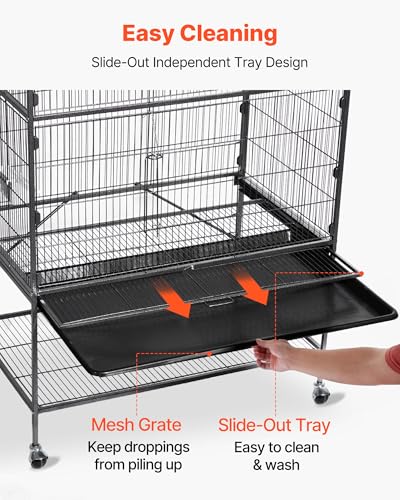 VEVOR Bird Cage, 31.5 x 20.5 x 52 inch, Flat Top, Wrought Iron Bird Flight Cage with Perches, Slide-Out Tray and Plastic Feeders, Casters, for Parrot, Blue Tit, Cockatiel, Canary, and Monk Parakeet - size: 31.5"L x 20.5"W x 52.0"H