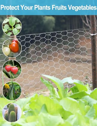 TOYPOPOR Chicken Wire 16'' x 190''/16ft(40cm x 5m), Outdoor Anti-Rust Hexagonal Galvanized Chicken Wire Mesh Fencing to Protect Gardening Plants Vegetables Flowers Fruits from Dogs Rabbits Squirrels - size: 16 in x 16 ft (20 Ties)