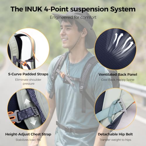 INUK Travel Laptop Backpack, 25L Recycled Waterproof Light Daypack | Dual laptop pockets, soft light foam straps, recycled wear-resistant fabric, water repellent coating, Sage Leaf - color: Sage Leaf
