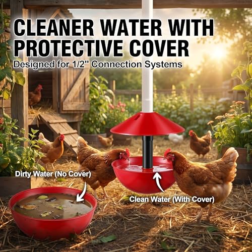 Automatic Poultry Fount with Garden Hose Adapter | Automatic Water Refill, Protective Cover, 3/4" GHT Adapter, Poultry Watering Solution