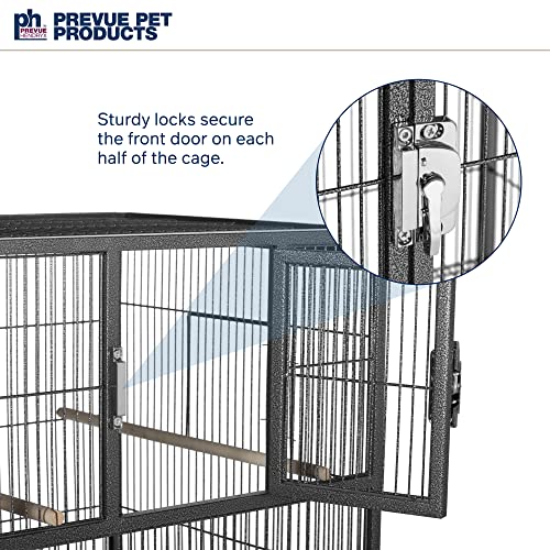 Prevue Pet Products Hampton Deluxe Divided Breeder Bird Cage System with Stand, Stackable Bird Crates for Breeding, Multi-Bird 1 or 2 Cage System, Black Hammertone Finish | Stackable Breeding Cage with Divider, Rolling Enclosure with Wooden Perches, for F