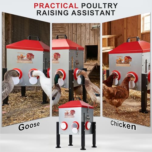Automatic Chicken Feeder, 40LB Large Metal Poultry Chick Feeder with 6 Port | No Waste Metal Rat Proof Design With View Window And Adjustable Legs For Chickens, Ducks & Geese. Ideal Chicken Coop Feeder - size: 6 Ports - Max 40 lb