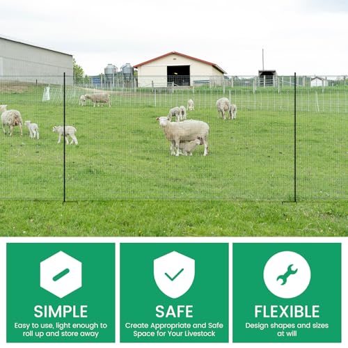 Non Electric Fence Netting 40" x164' Poultry Fence with Double Spiked Post | Portable Poultry Fence All-Purpose Fencing for Dogs, Chickens, Ducks, Turkeys Suitable in Backyard, Garden, Farm - size: 40in x 164ft