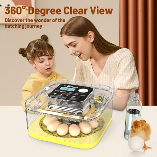 Incubator for Hatching Eggs, 12 Eggs Incubator with Automatic Egg Turning, Temperature & Humidity Control, LED Egg Candler, Incubation Days Display, for Chicken, Duck, Quail, Parrot Bird Eggs
