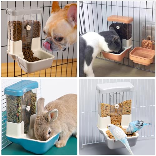 Hanging Automatic Food Dispenser, 27oz Large Capacity Hanging Pet Cage Feeder for Rabbit Bird Chinchilla Hedgehog Guinea Pig Ferret Kitty Puppy (Gray) - color: Gray
