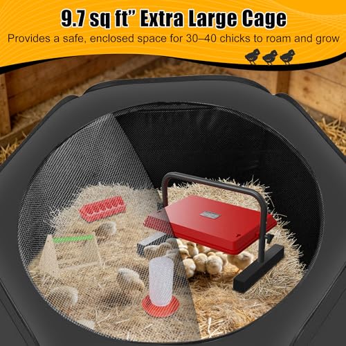 Chick Brooder Box with Chick Heat Plate, 10 ft? Baby Chicks Starter Kit, Large Chicken Cage for Outside, Durable Fabric, Well-Ventilated, Includes Food & Water Feeder, Perch & Waterproof Mat