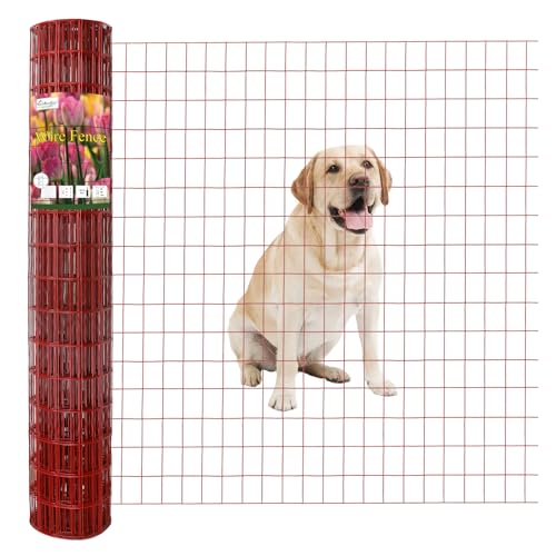 Red PVC Coated Welded Wire Fence 48" x 50' Roll, 2"x3" Mesh, 16 Gauge | Vinyl Coated Garden Fencing, Yard & Pet Barrier, Chicken Wire Fencing, Dog Enclosure Mesh, Vegetable Plant Protector - color: Red, size: 2''x3'' 16GA 48''x50'