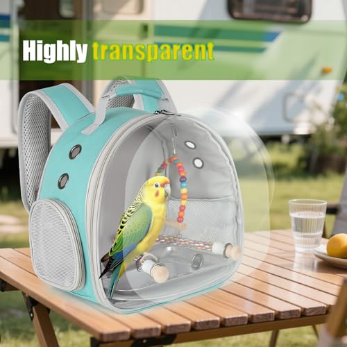 Portable Parrot Travel Cage Carrier with Small Swing Toy&Cage Colorful Toys Set Small Bird Parakeet Bag with Standing Perch Bird Carry Transport Bag (Green, Backpack/Swing) - color: Green, size: Backpack/swing