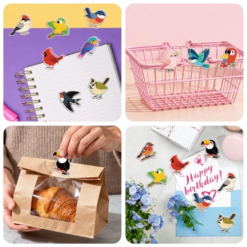 MAYJOYDIY 24Pcs 12 Styles Bird Branch Acrylic Chip Clips Parrot Swallow Robin Bag Sealer Sealing Closures Cute Pink Bird Toucan Bag Clips for Food Storage Airtight Seal Grip - style: Bird