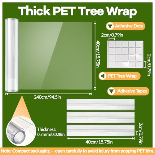 oyhqes Iguana Tree Wrap for Iguana Prevention 94.5 × 15.75in | Thickened PET Plastic Tree Trunk Protector Guard, Anti-Reptiles Climbing Barrier Tree-Safe Guard with Tape & Nano Adhesive - style: 94.5*15.75in