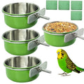4 Pcs Parrot Feeding Dish Cups,Stainless Steel Bird Food Water Feeder Bowls | Parrot Cage Feeder with Clamp Holder Small Bird Feeding Cup for Parakeet Cockatiels Conure Budgies Chinchilla Small Animal - size: 4pcs Green