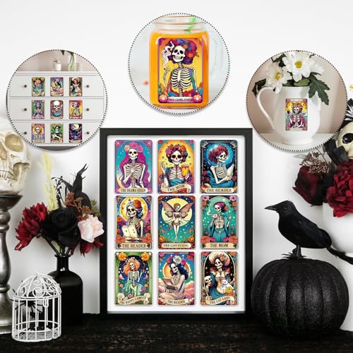 Rngmsi 20 Sheets Skull Gothic UV DTF Cup Wrap Cold UV DTF Transfer Stickers | Skeleton Uvdtf Decals, for 16 oz Glass Cups Mugs Tumblers, Waterproof, DIY Crafts, 3.1x3.1 in - style: Gothic Skeleton