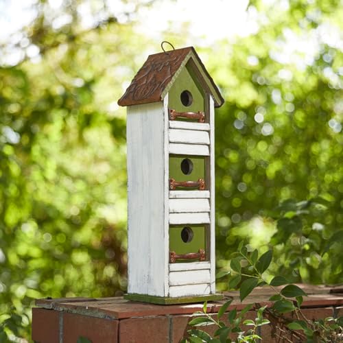 Glitzhome Bird Houses for Outside, Blue Bird Houses for Outdoors,18" H Distressed Outdoor Garden Wooden Birdhouse Decorative Hanging Bird House with Shutter Texture for Hummingbird,Sparrow,Wren Finch - color: 18"H 3-Tier