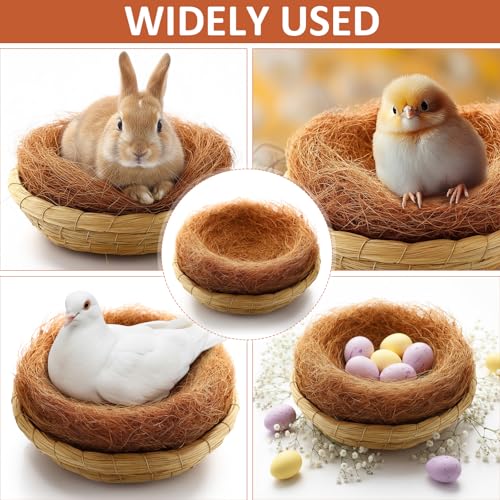 AceOrbit 8 Pcs/4 Set Bird Nest with Coconut Fiber Mats for Dove Hamster | Hand Woven Bird Nest Flat, Small Animal Breeding Bed Hatch House Cage Accessories, Cuckoo Sparrow Rabbits Chinchillas Hamster