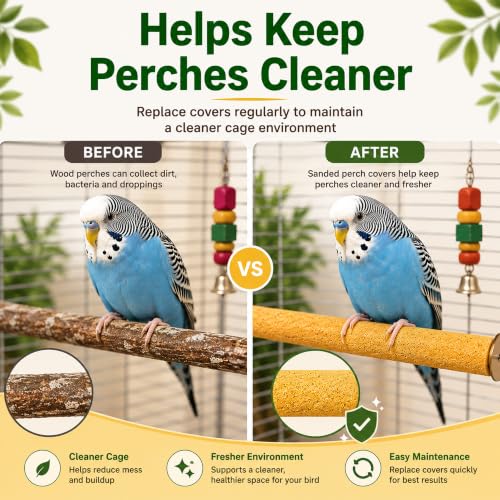 Sanded Perch Covers for Parakeets, Finches & Canaries | 10 sanded perch covers for small birds. Helps maintain nails, improves grip, fits 3/8” perches.