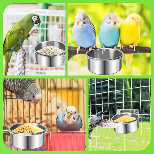 2 Pack Bird Feeding Bowls Cups Parrot Food Water Dishes, Stainless Steel Bird Bowl Cup Dish with Clamp, Birdcage Feeder Pet Cage Bowls for Parrot Cockatiel Budgie Conure Parakeet Small Animal - size: 2 Pack